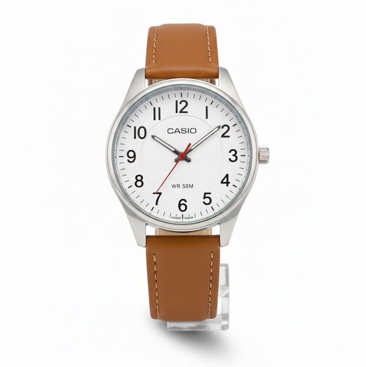 ساعت کاسیو کلاسیک مردانه بند چرمی قهوه ای...