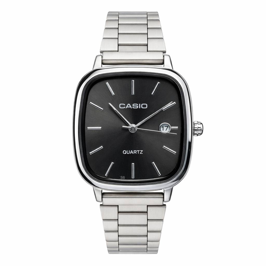 ساعت مردانه Casio Oldmani بند فلزی نقرهای صفحه مشکی با نمایشگر تاریخ