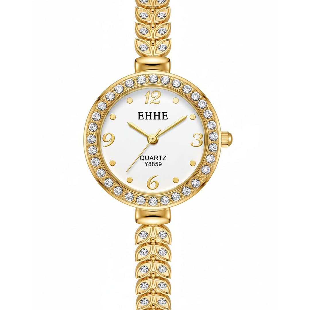 ساعت زنانه EHHE نگین‌دار طلایی، دستبندی ظریف مجلسی