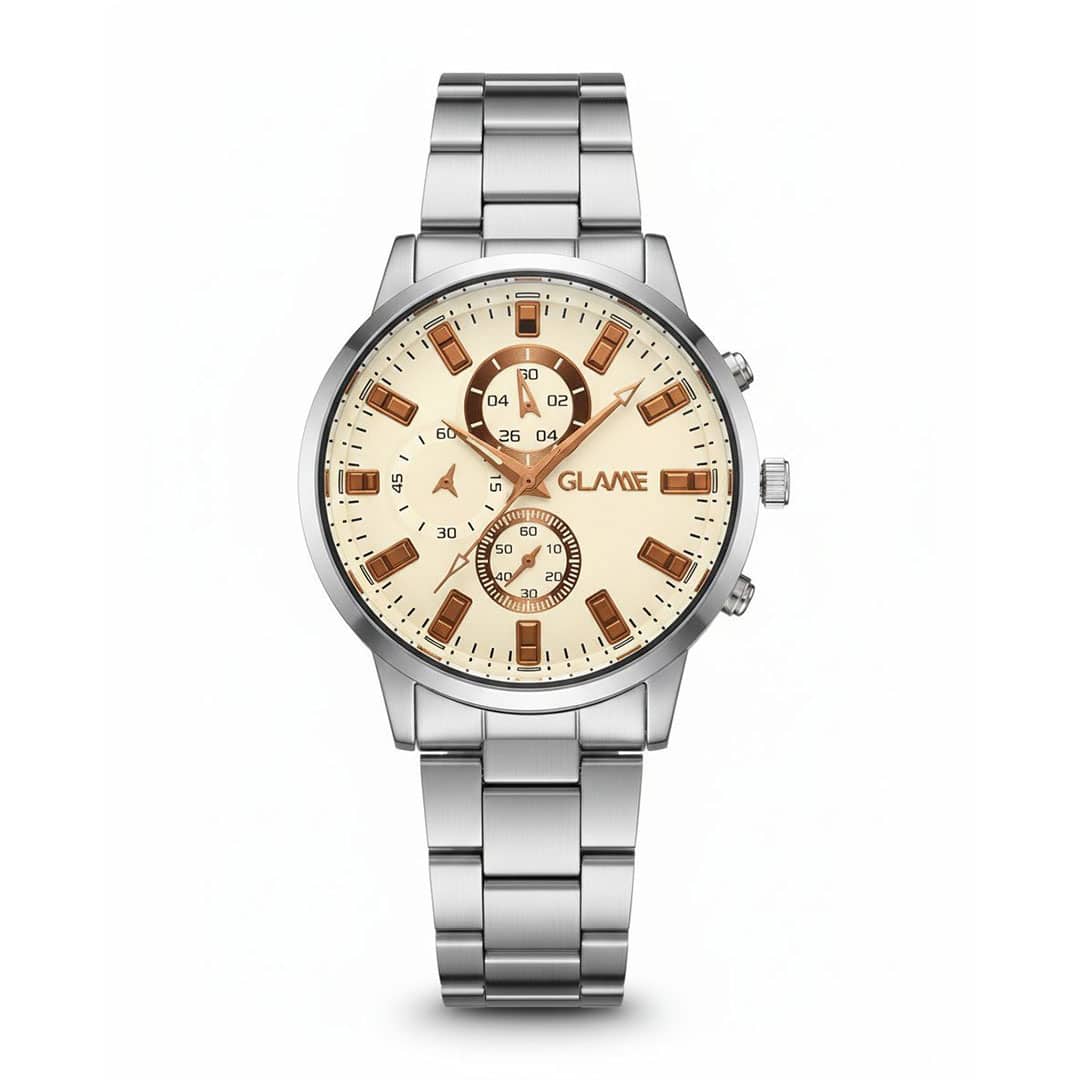 ساعت مچی مردانه GLAME بند فلزی نقره‌ای صفحه...