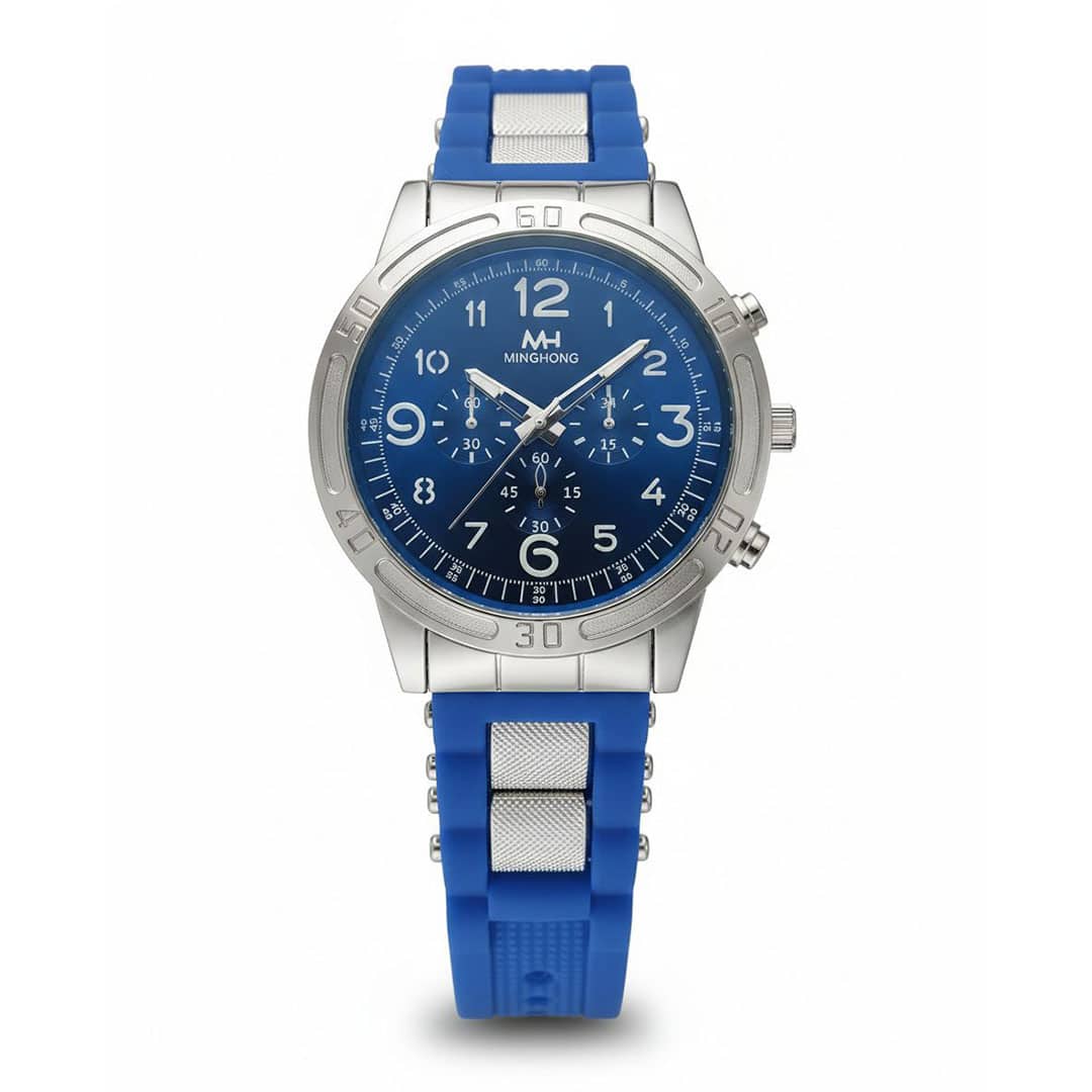 ساعت مچی مردانه MINGHONG ژله‌ای صفحه آبی طرح سه موتوره