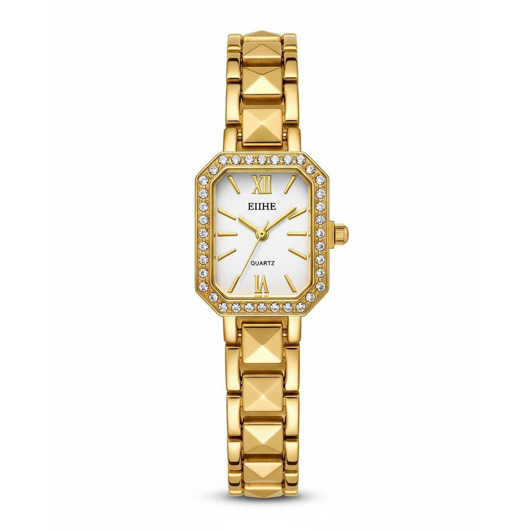 ساعت زنانه EHHE طلایی نگین‌دار، ظریف دستبندی صفحه...