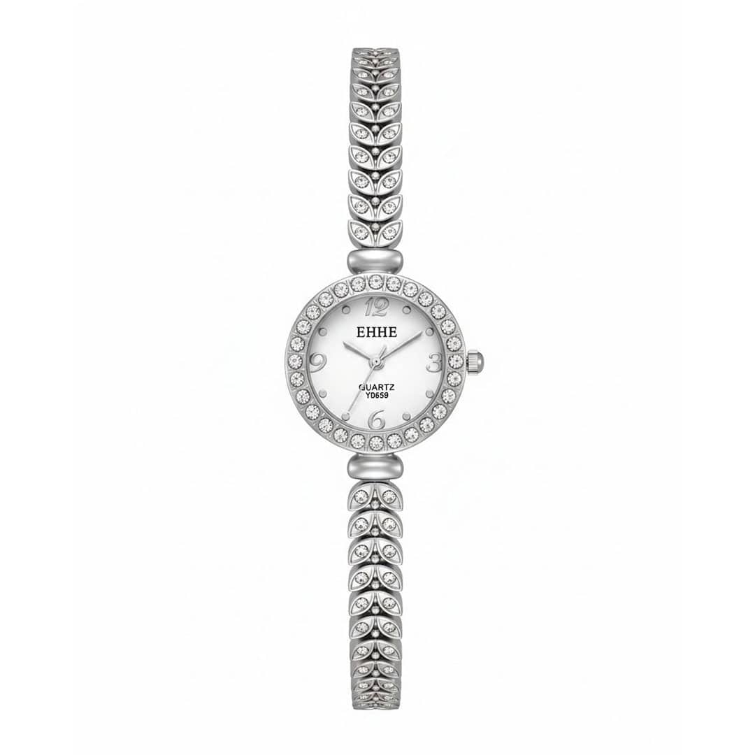 ساعت زنانه EHHE نگین‌دار دستبندی، ظریف مجلسی نقره‌ای