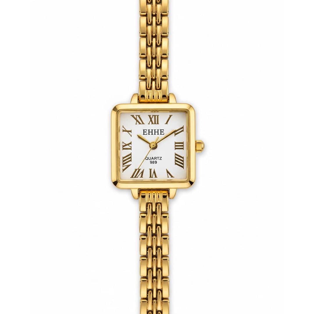 ساعت مچی زنانه EHHE مربعی طلایی صفحه سفید