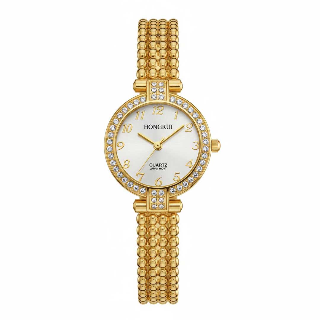 ساعت زنانه HONGRUI نگین‌دار، بند استیل ظریف و...